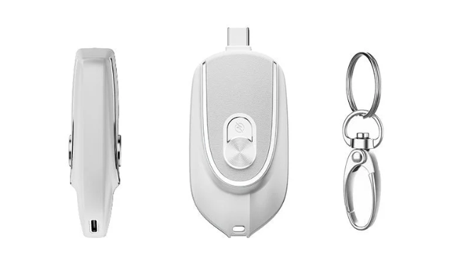2 In 1 Mini Keychain Power Bank Keyring Hanging Buckle 2 Output Interfaces 5V 1200MAH Backup Power Bank Retractable Plug Waterproof Phone Charging Accessories