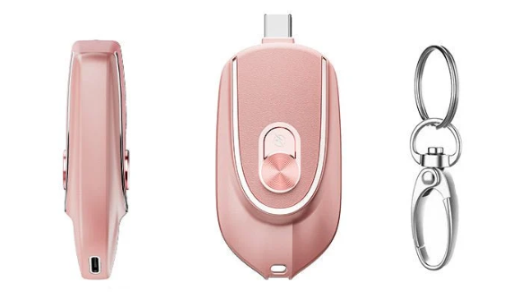 2 In 1 Mini Keychain Power Bank Keyring Hanging Buckle 2 Output Interfaces 5V 1200MAH Backup Power Bank Retractable Plug Waterproof Phone Charging Accessories