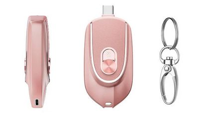 2 In 1 Mini Keychain Power Bank Keyring Hanging Buckle 2 Output Interfaces 5V 1200MAH Backup Power Bank Retractable Plug Waterproof Phone Charging Accessories