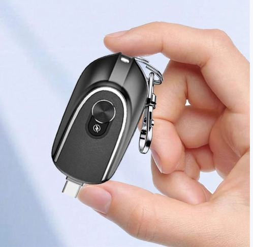 2 In 1 Mini Keychain Power Bank Keyring Hanging Buckle 2 Output Interfaces 5V 1200MAH Backup Power Bank Retractable Plug Waterproof Phone Charging Accessories