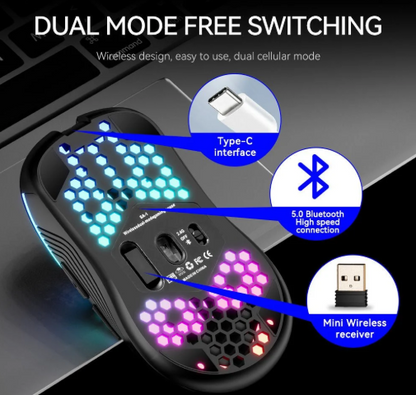 SA-1 Dual Mode Honeycomb Shell RGB Wireless Bluetooth Computer Gaming Mouse